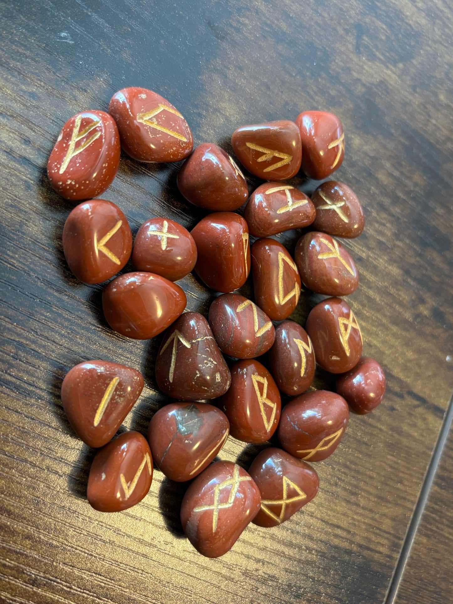 Red Jasper Rune Stones Set Crystal with Elder Futhark Letterings