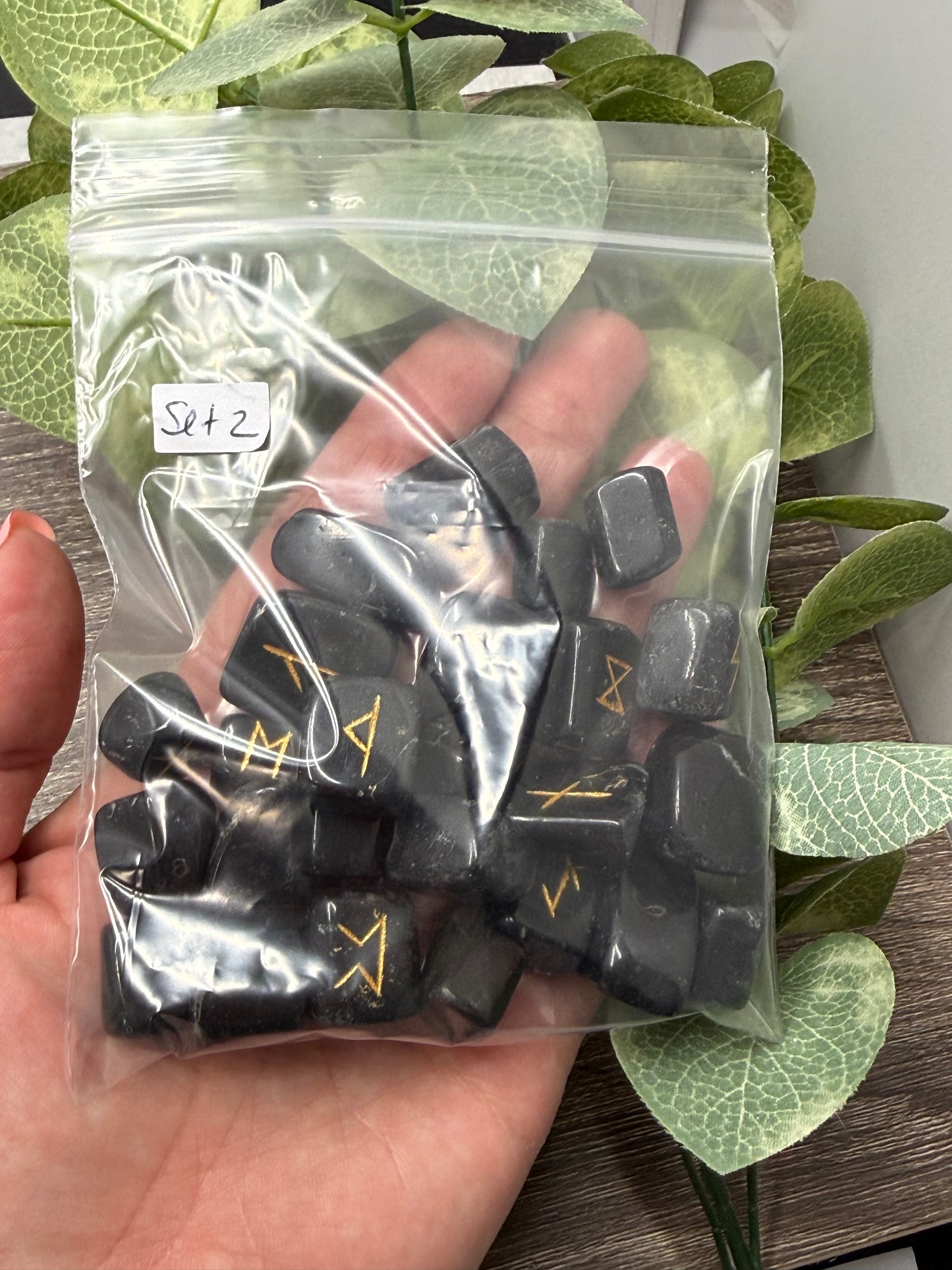 Black Obsidian Rune Stones Set Crystal with Elder Futhark Letterings