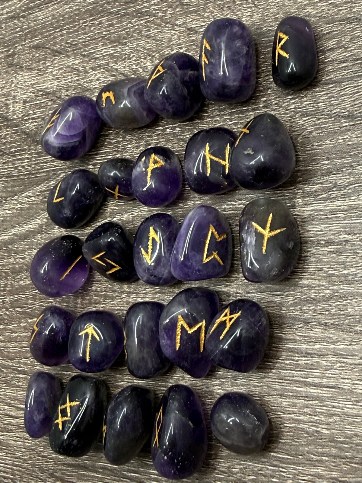 Amethyst Rune Stones Set Crystal with Elder Futhark Letterings - Set 2