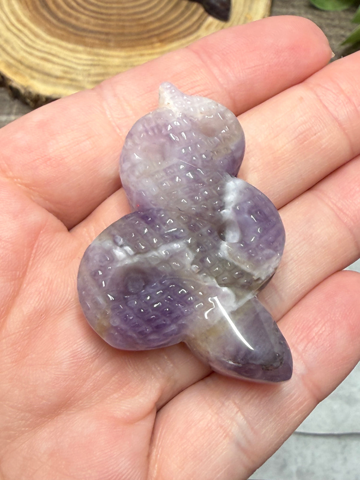 Snake Carving - Chevron Amethyst, Fluorite