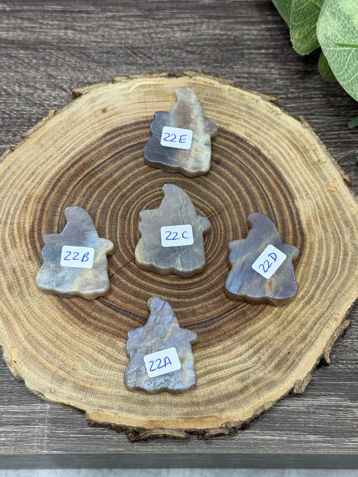 Moonstone Ghost with Witch Hat Carving