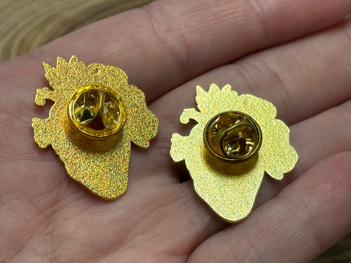 Anatomical Heart and Flowers Pin - Black or White