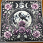 Altar Cloth - black - Bird, Full Moon, Purple Roses, Triple Moon