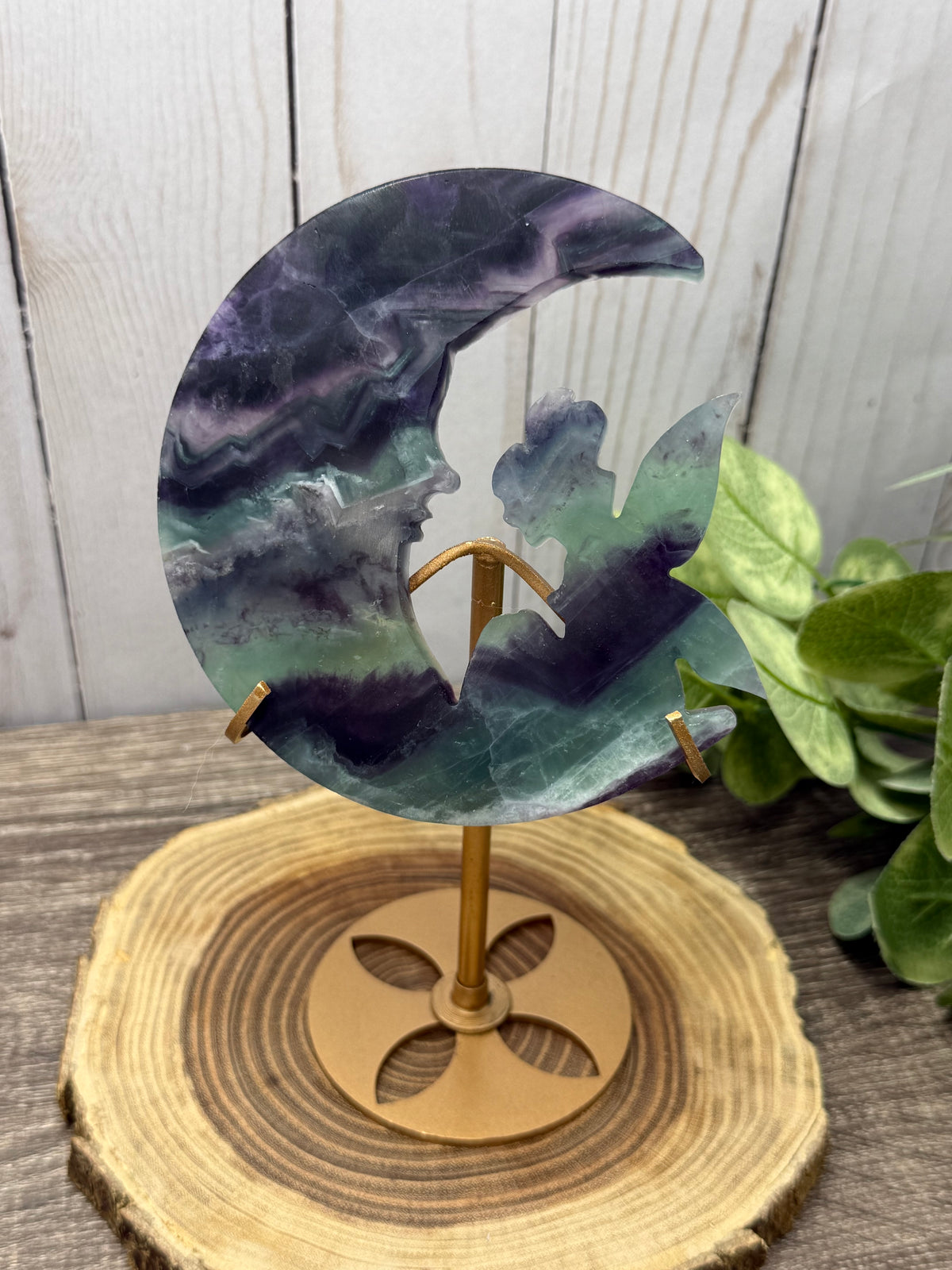 Fairy and Moon Carving on Stand