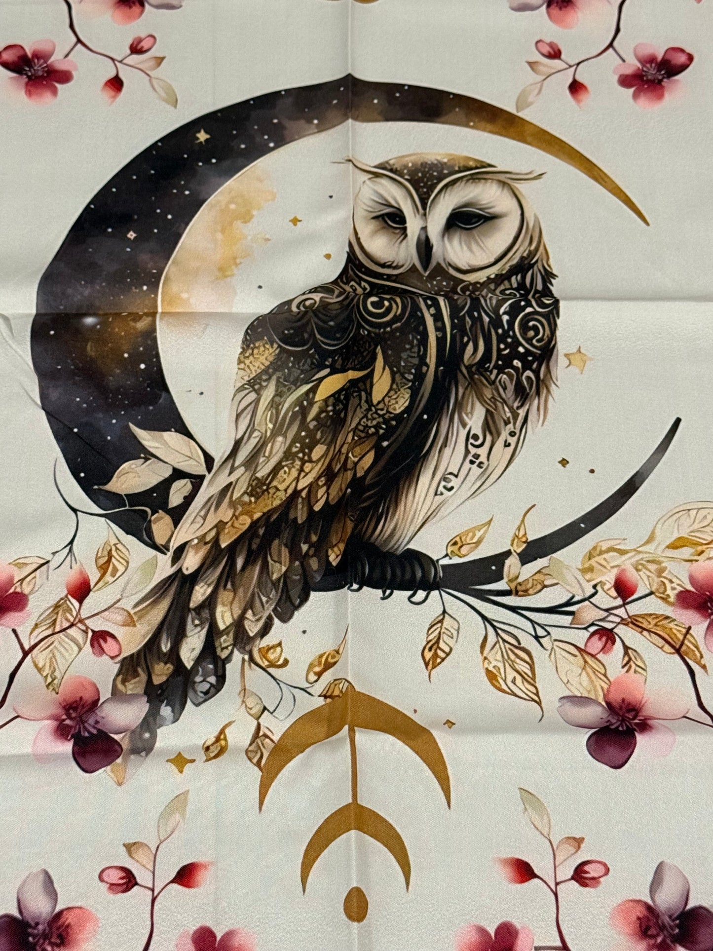Owl Moon Floral Cherry Blossoms Garden Tapestry