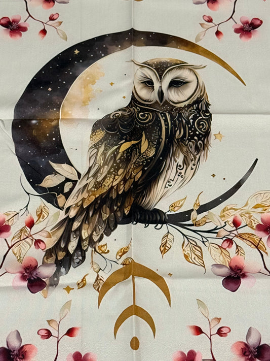 Owl Moon Floral Cherry Blossoms Garden Tapestry