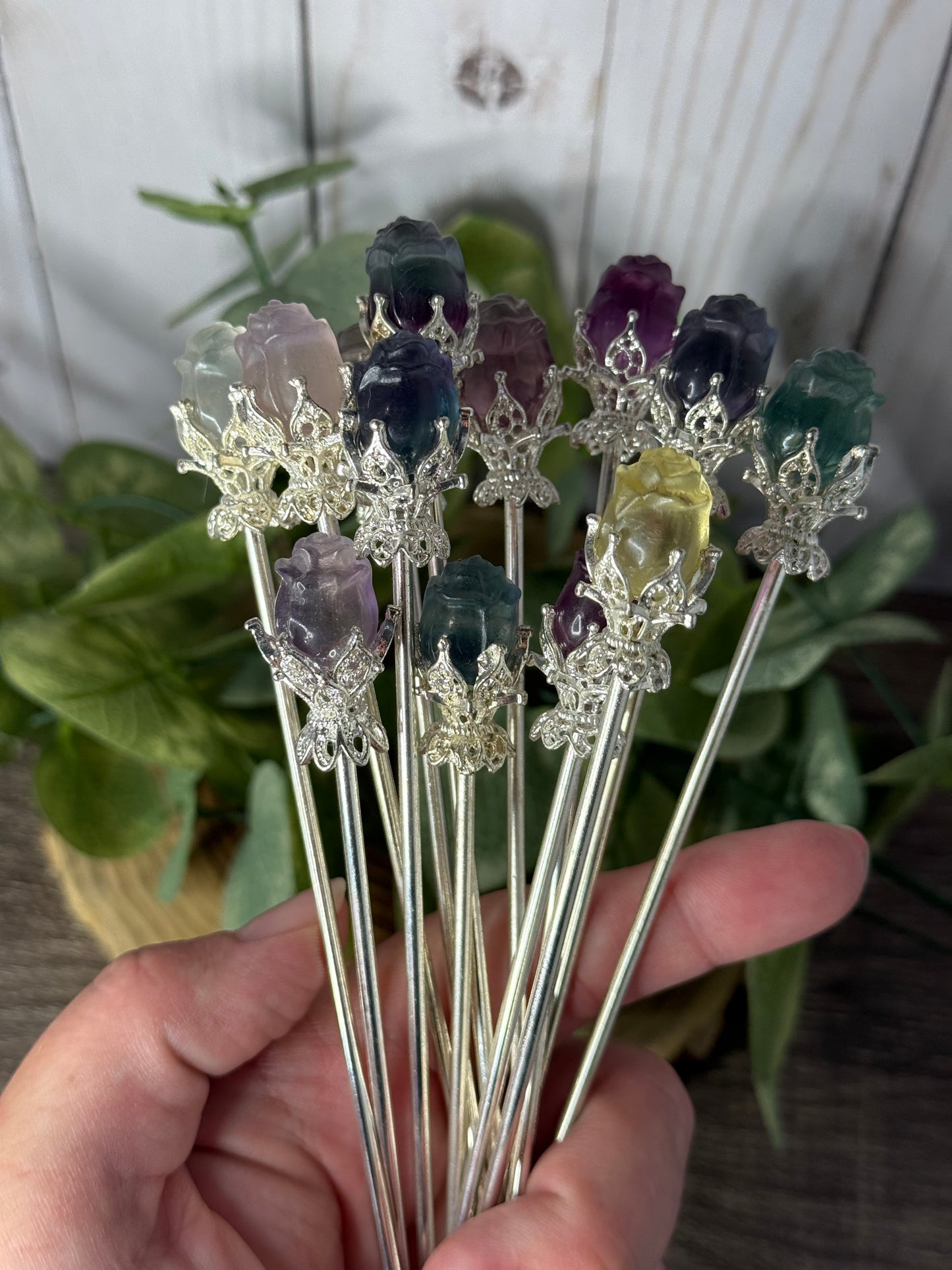 Fluorite Rose Hair Pins