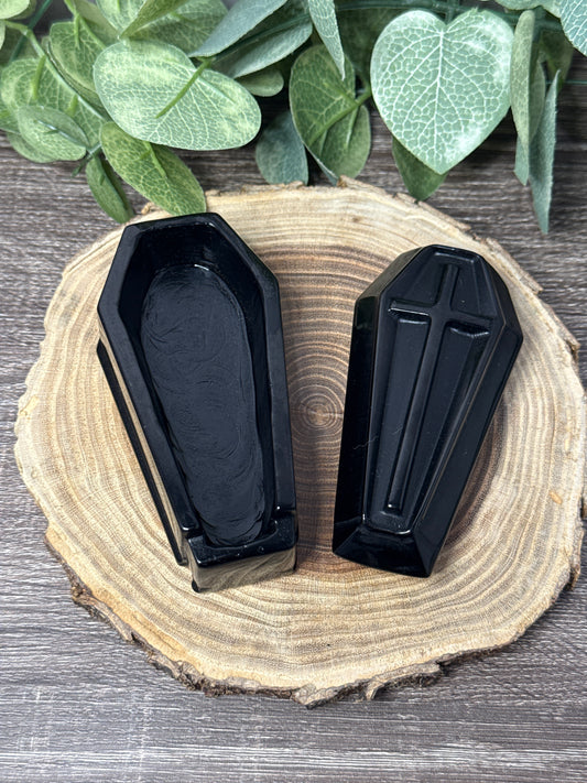 Open Casket Coffin Carving - Black Obsidian