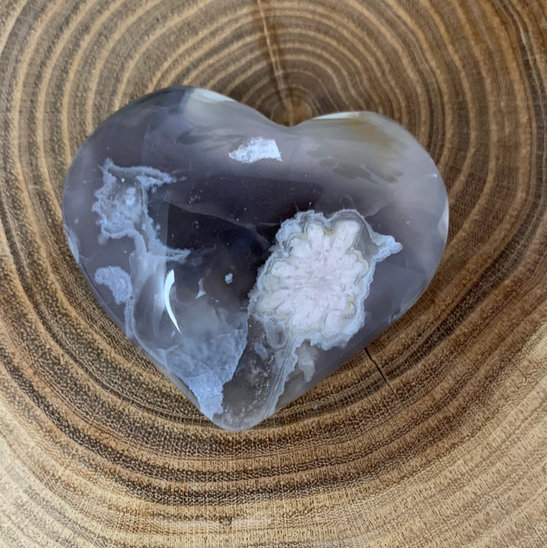 Black Flower Agate Hearts