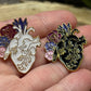 Anatomical Heart and Flowers Pin - Black or White