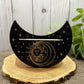 Card Stand, Card Holder, Card Board - Wooden Half Moon, Sun & Moon with Face (black)