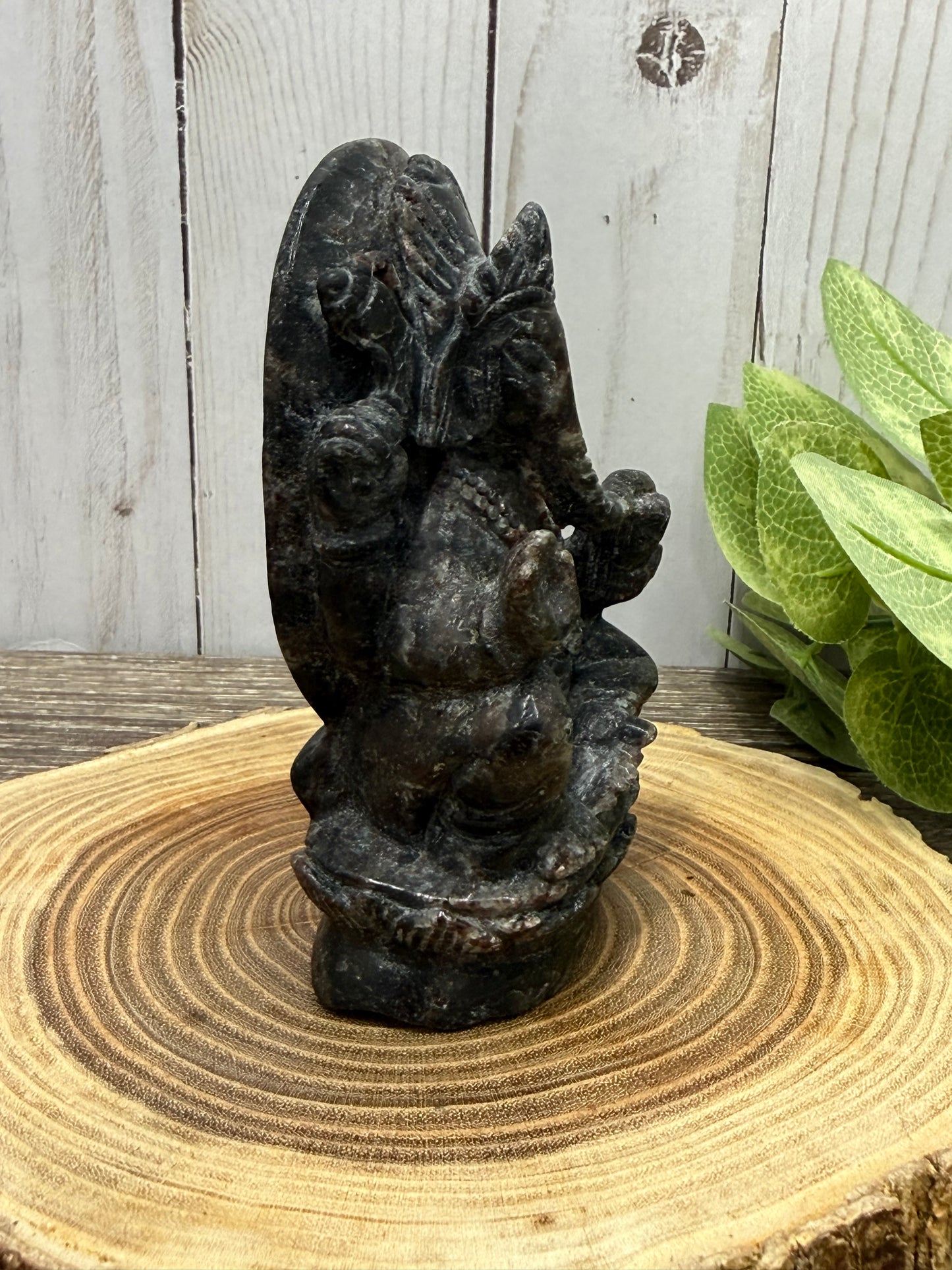 Ganesh Garnet and Astrophyllite Carving - Statement Piece