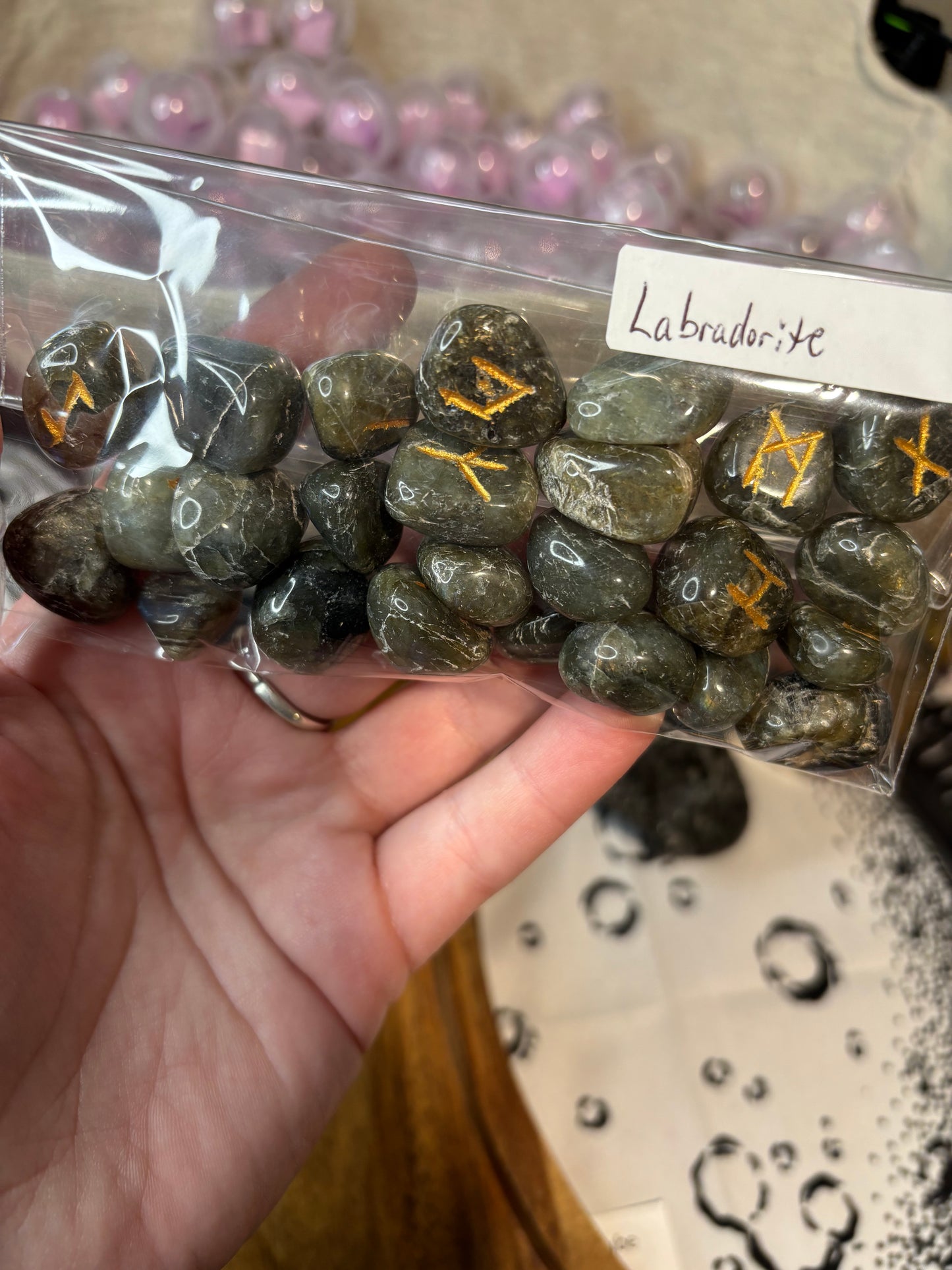 Labradorite Rune Stones Set Crystal with Elder Futhark Letterings