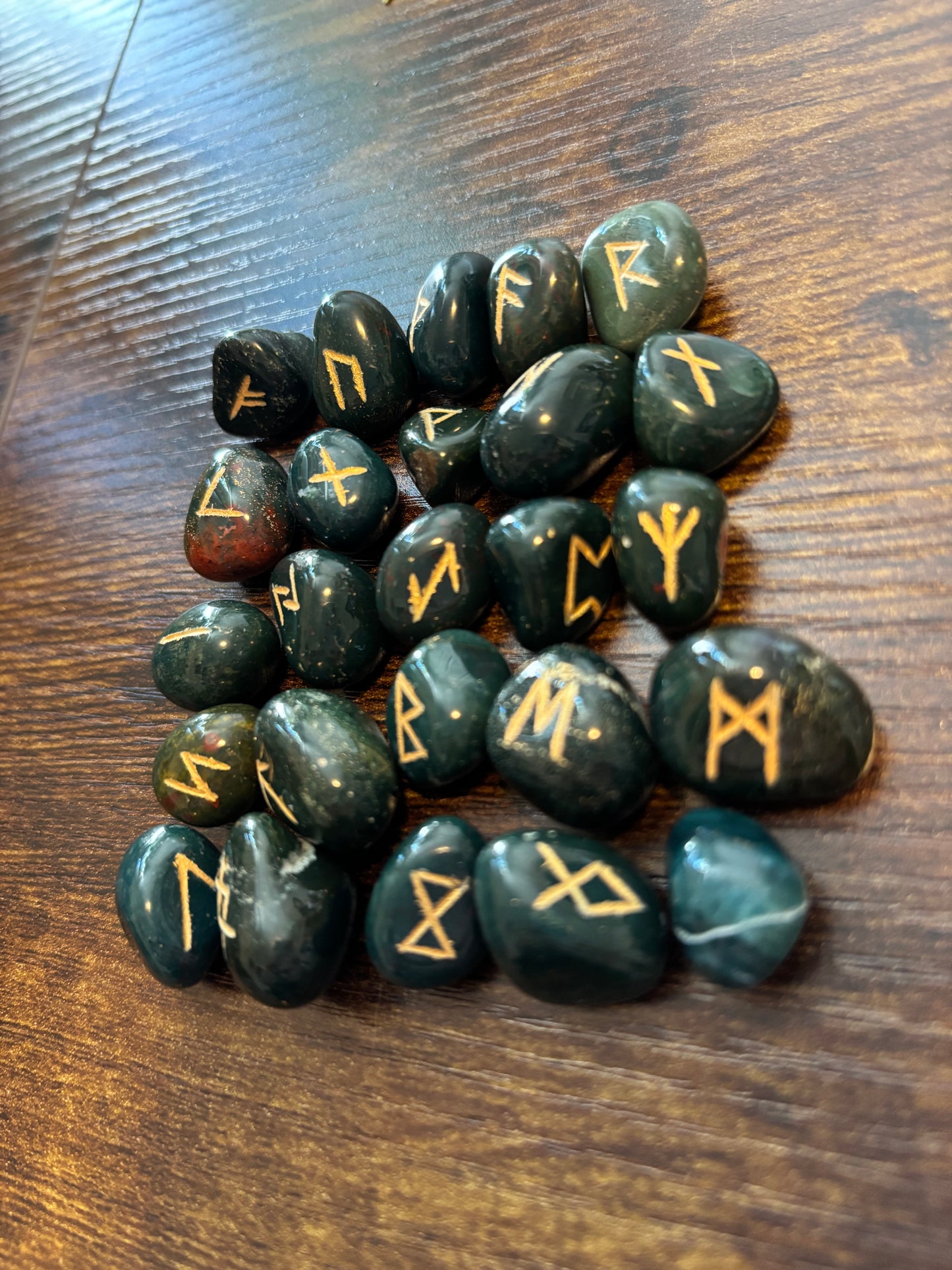 Bloodstone Rune Stones Set Crystal with Elder Futhark Letterings