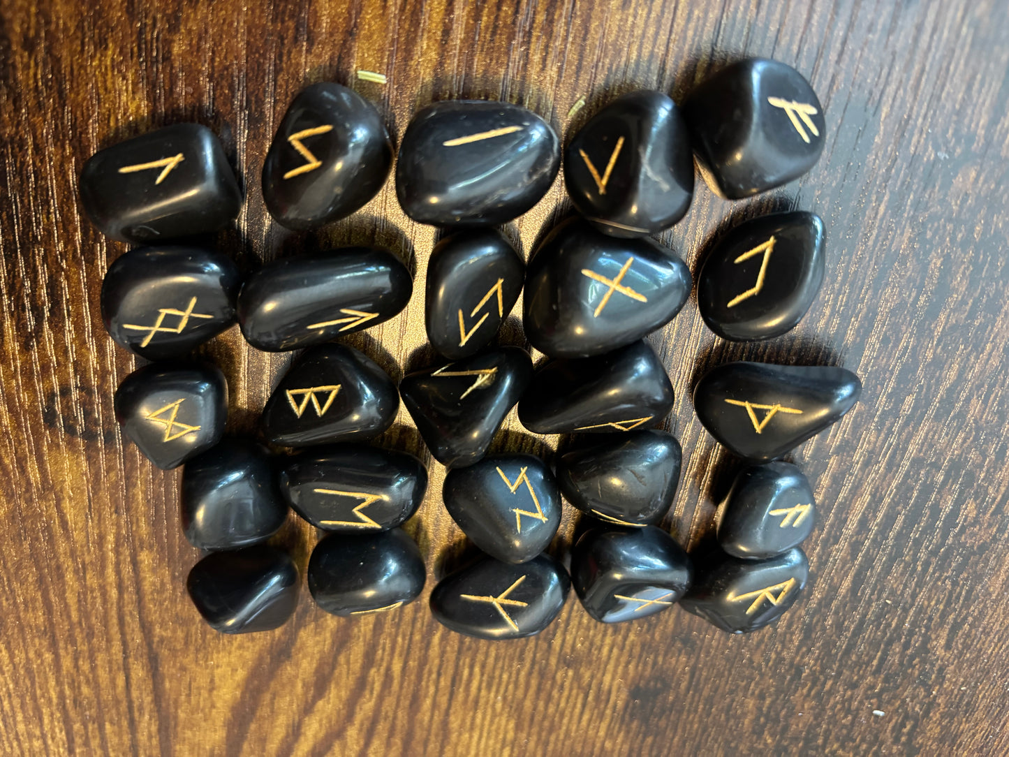 Black Obsidian Rune Stones Set Crystal with Elder Futhark Letterings