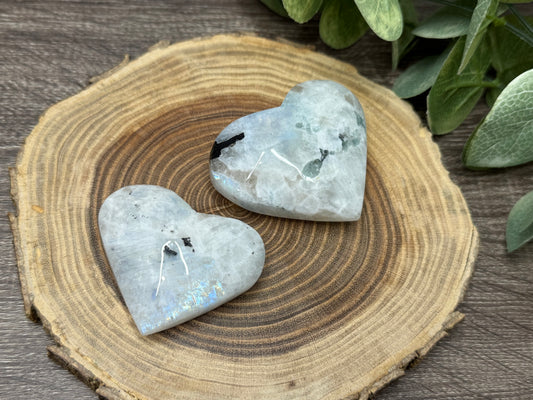 Rainbow Moonstone Carved Hearts