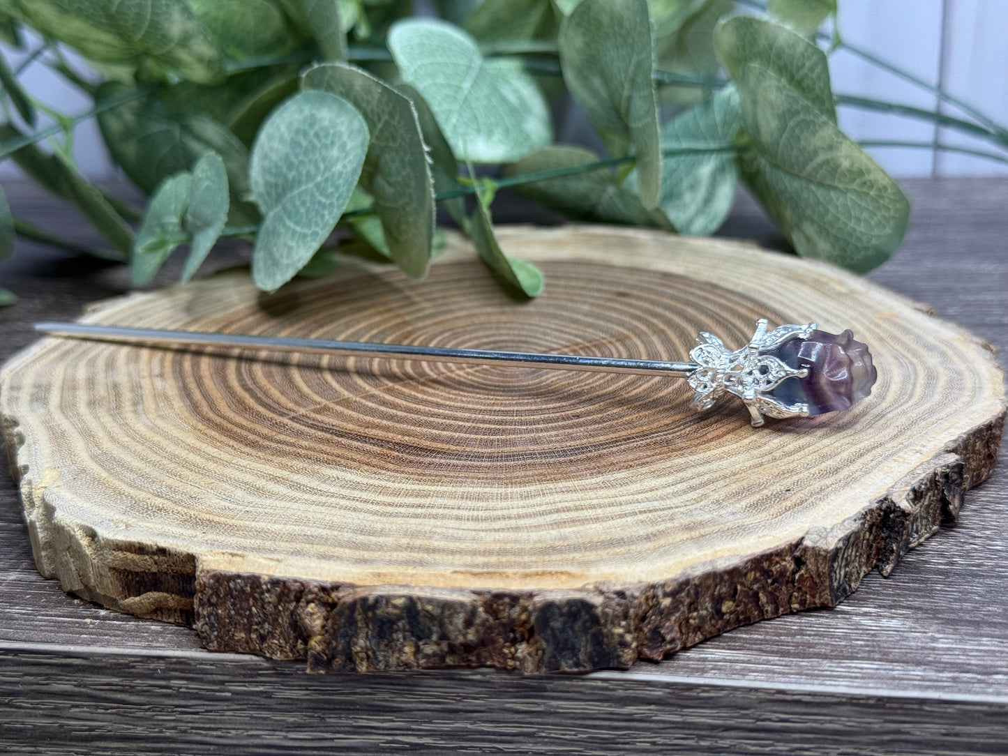Fluorite Rose Hair Pins