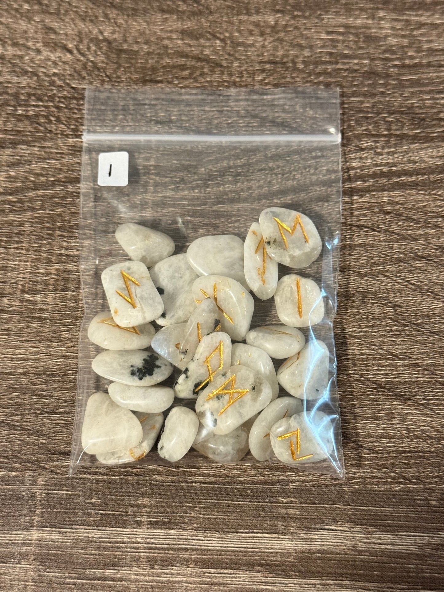 Rainbow Moonstone Rune Stones Set #1 Crystal with Elder Futhark Letterings