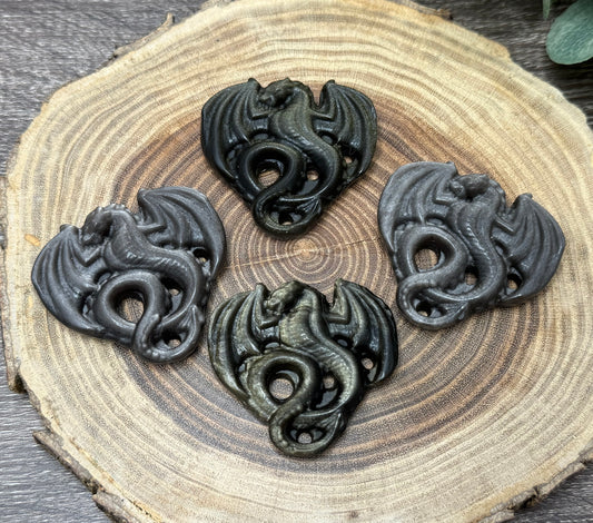 Dragon Carvings - Gold Sheen and Silver Sheen Obsidian