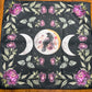 Altar Cloth - bird, triple moon, purple flowers, green leaves, raven, crow