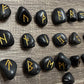 Black Obsidian Rune Stones Set Crystal with Elder Futhark Letterings