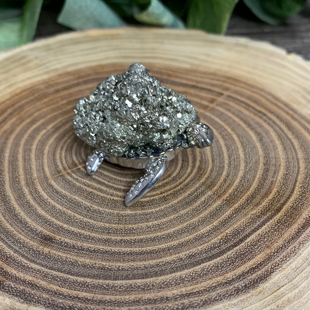 Turtle Carving - Blue Lace, Pyrite