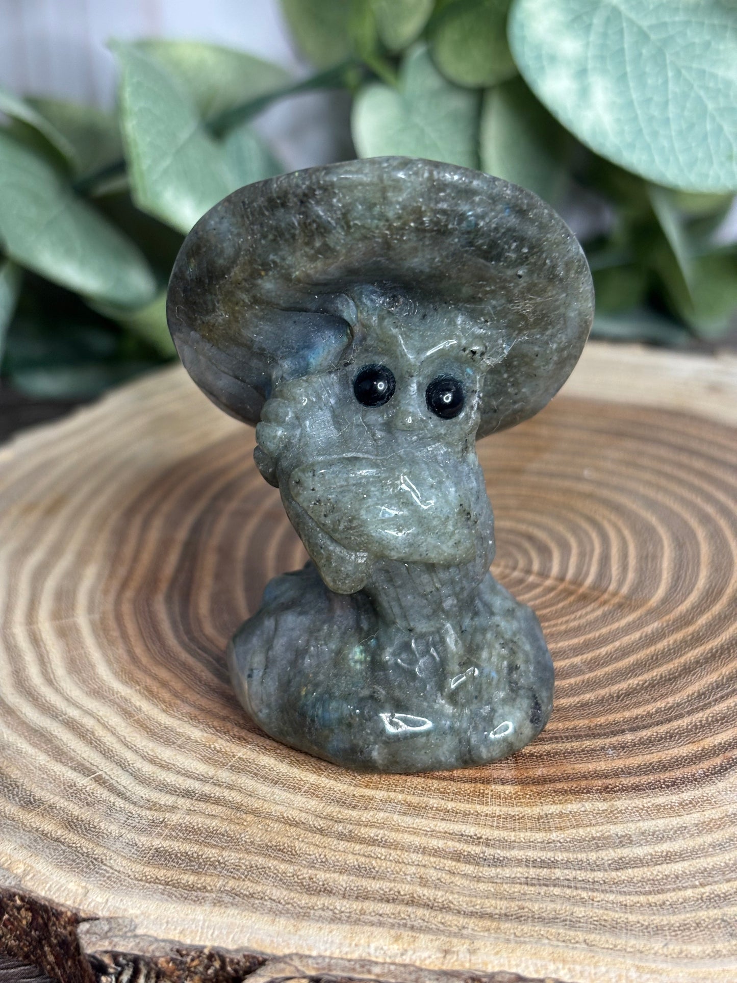 Owl with Mushroom Carvings