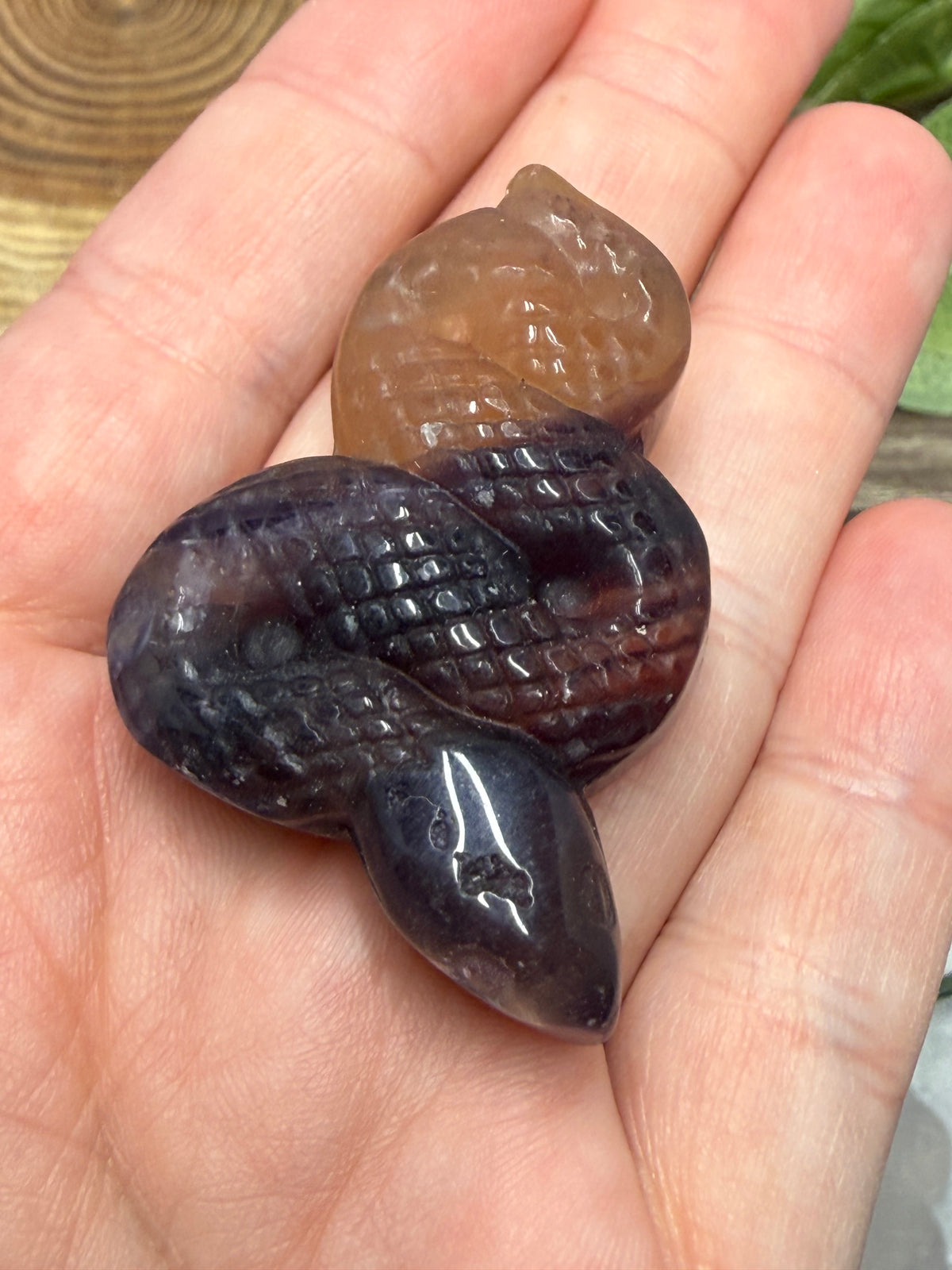 Snake Carving - Chevron Amethyst, Fluorite