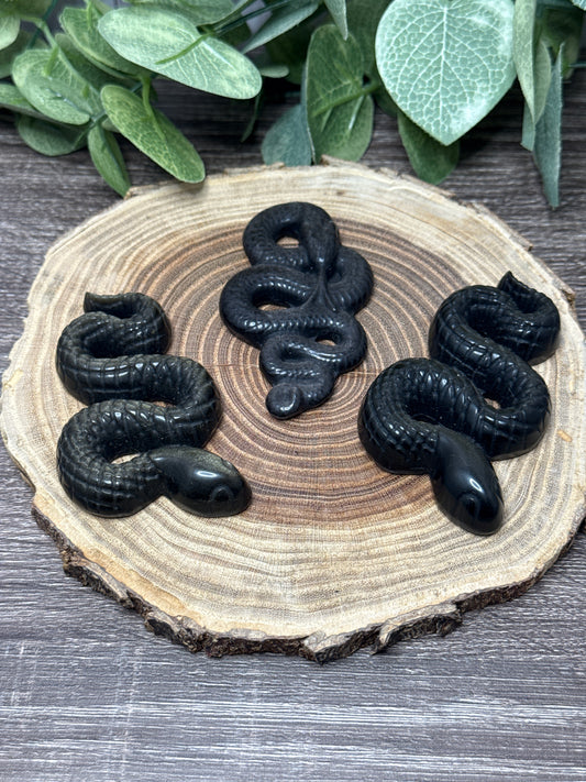 Snake Carvings - Gold or Silver Sheen Obsidian