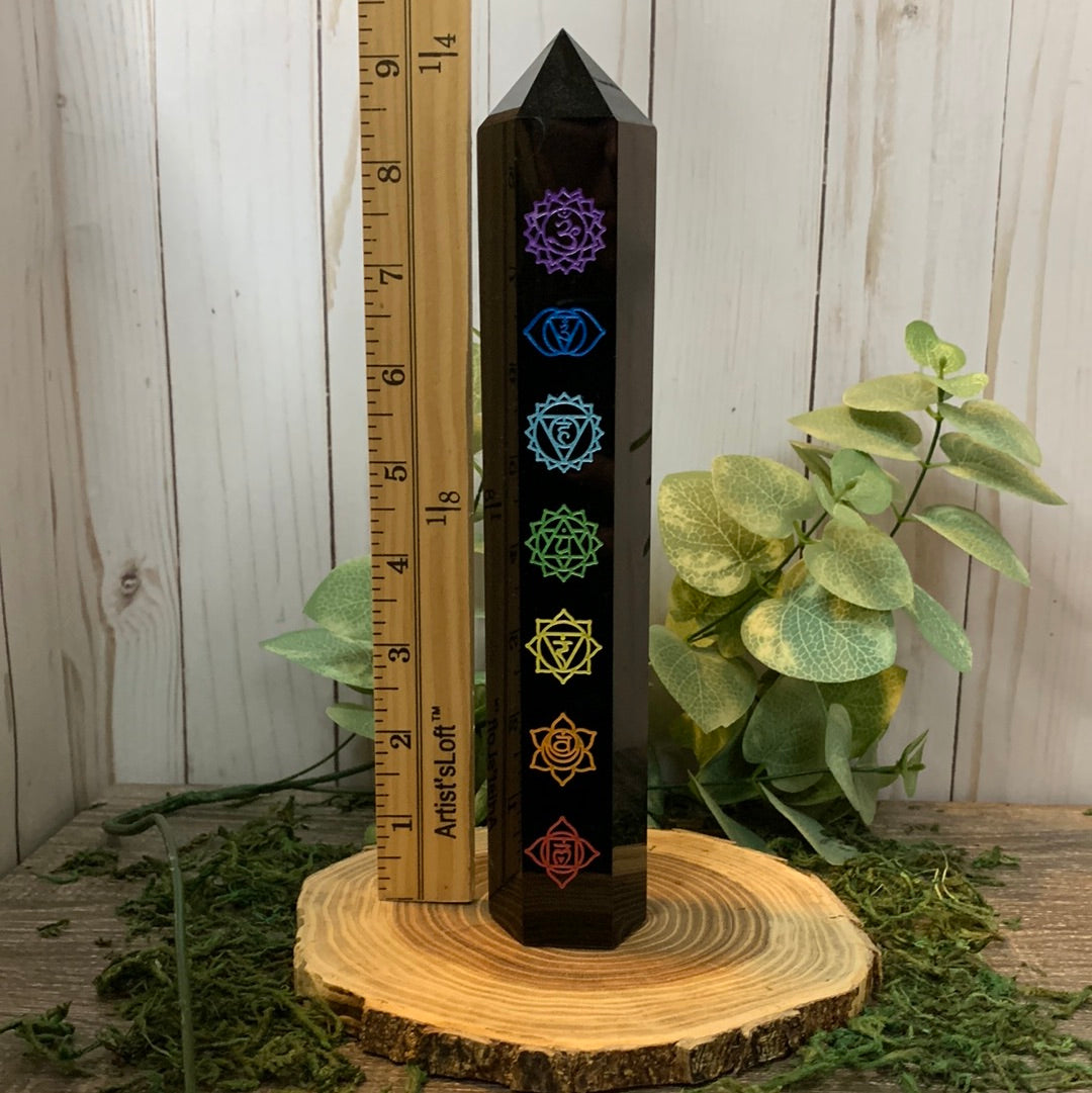 Chakra Black Obsidian Picture Tower