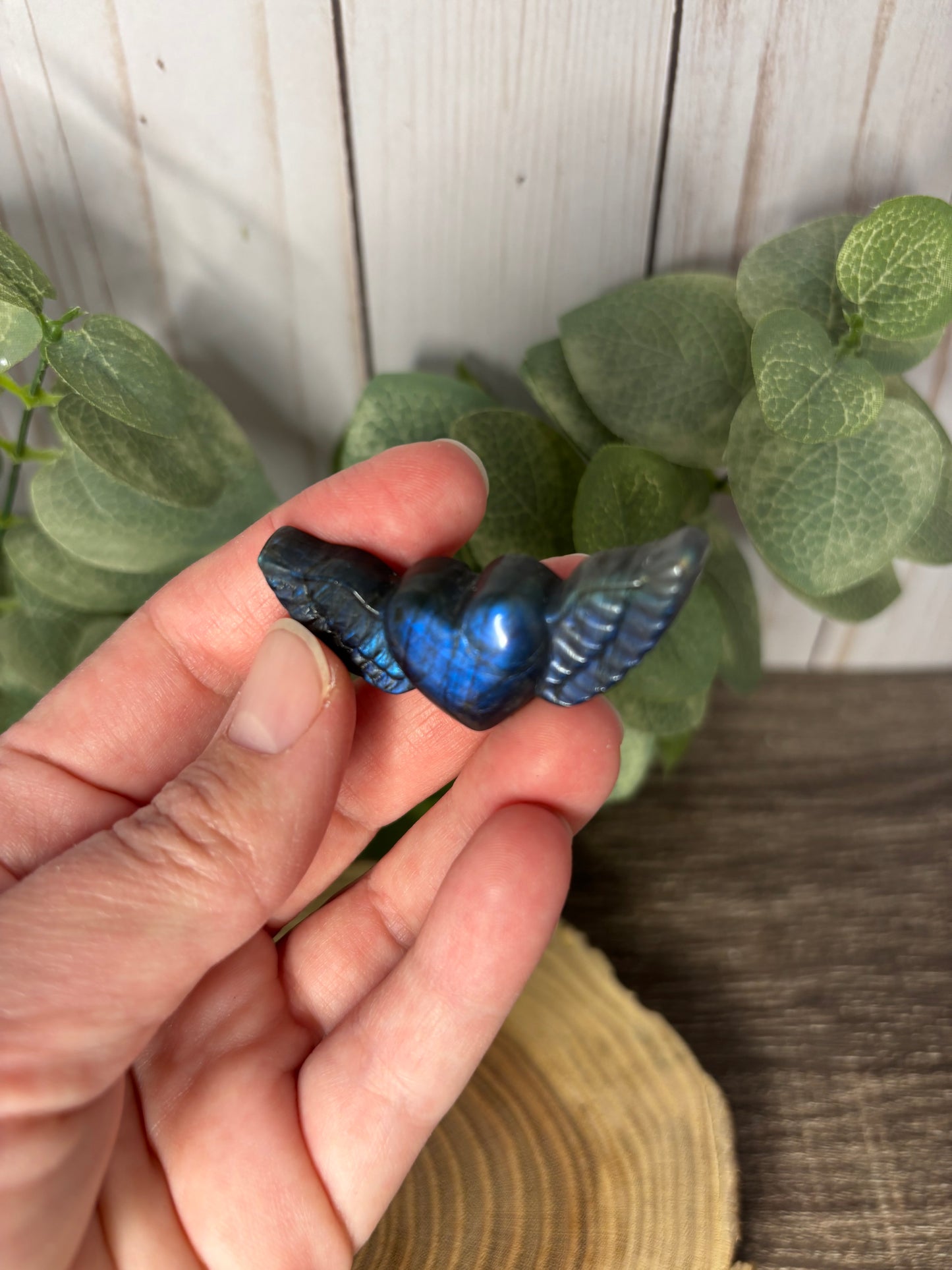 Wing and Heart Labradorite Carving