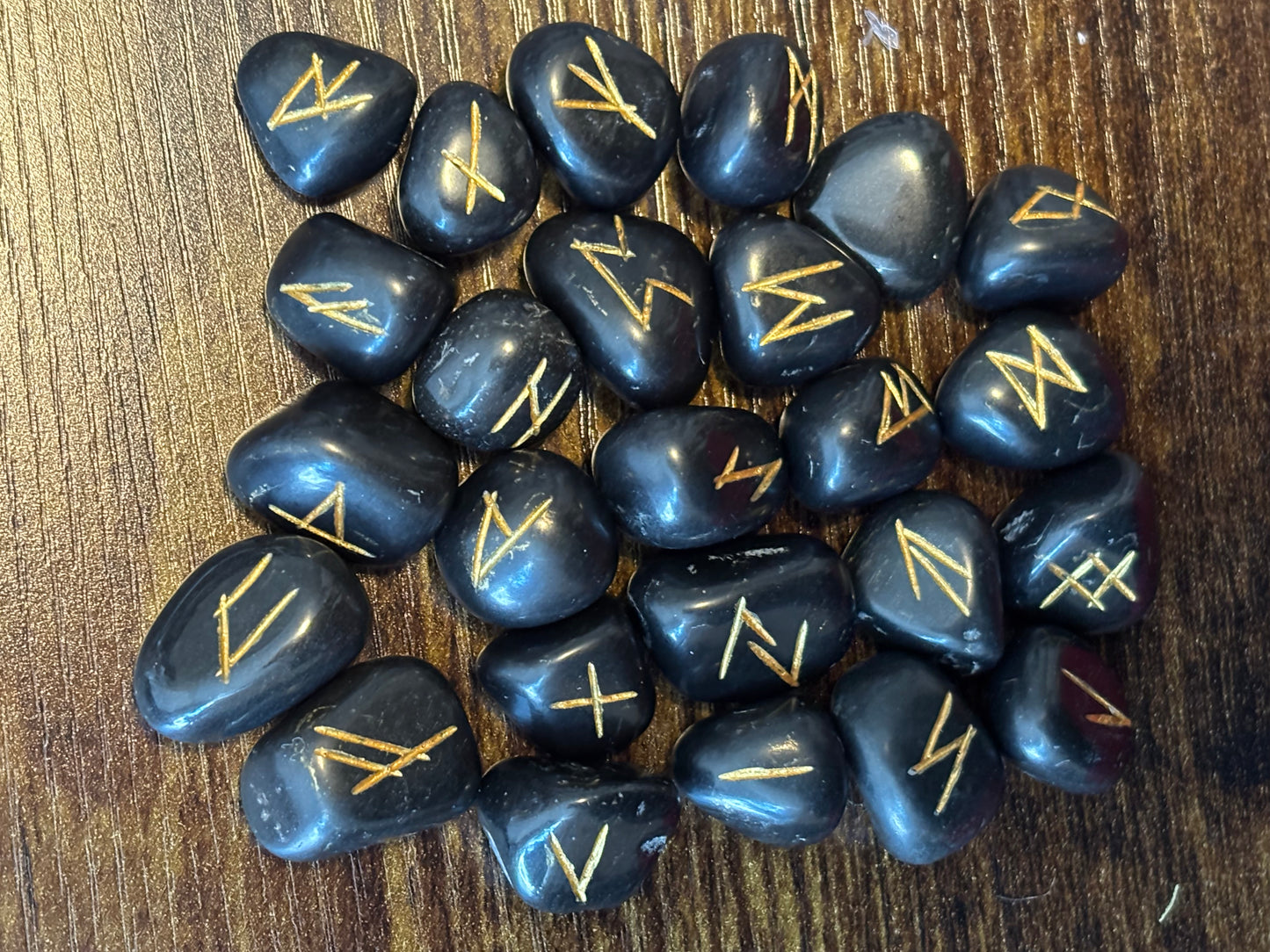 Black Obsidian Rune Stones Set Crystal with Elder Futhark Letterings