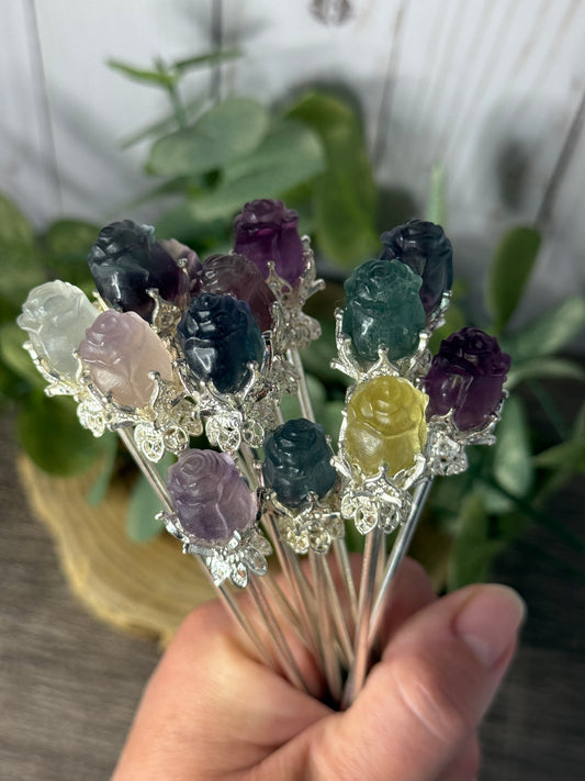Fluorite Rose Hair Pins