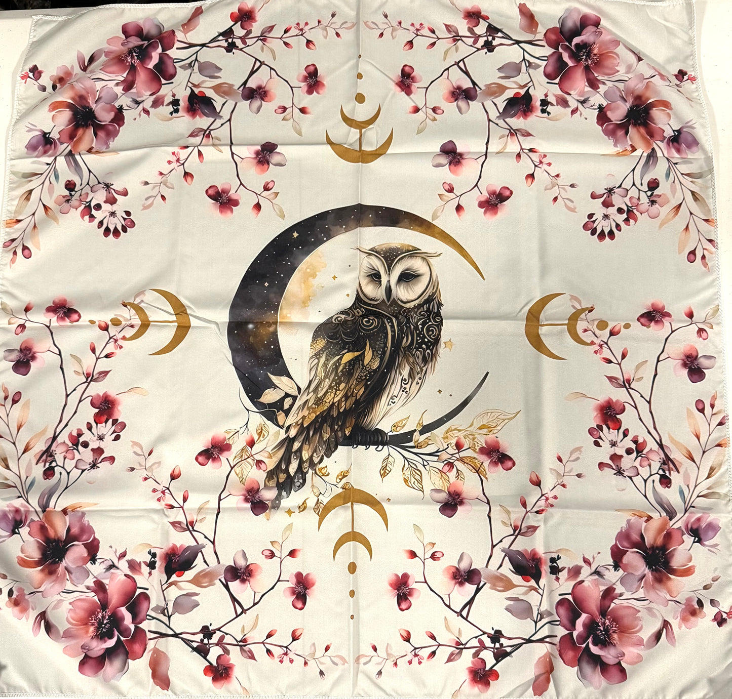 Owl Moon Floral Cherry Blossoms Garden Tapestry