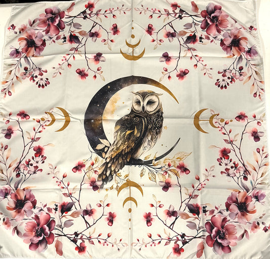 Owl Moon Floral Cherry Blossoms Garden Tapestry