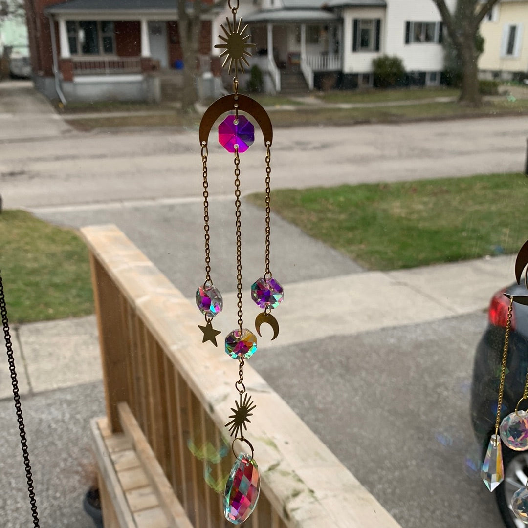 Gold Sun Catcher - Moon, Tear Drop Bottom