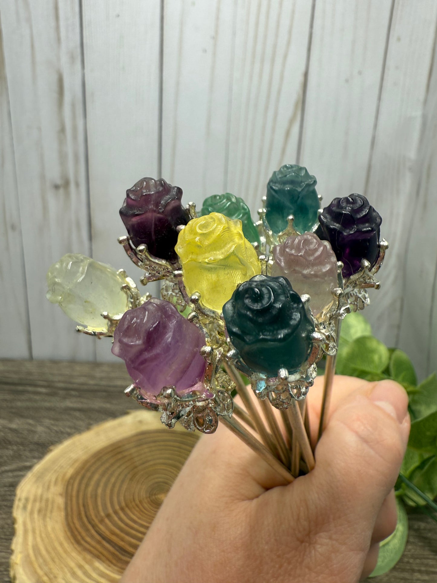 Fluorite Rose Hair Pins