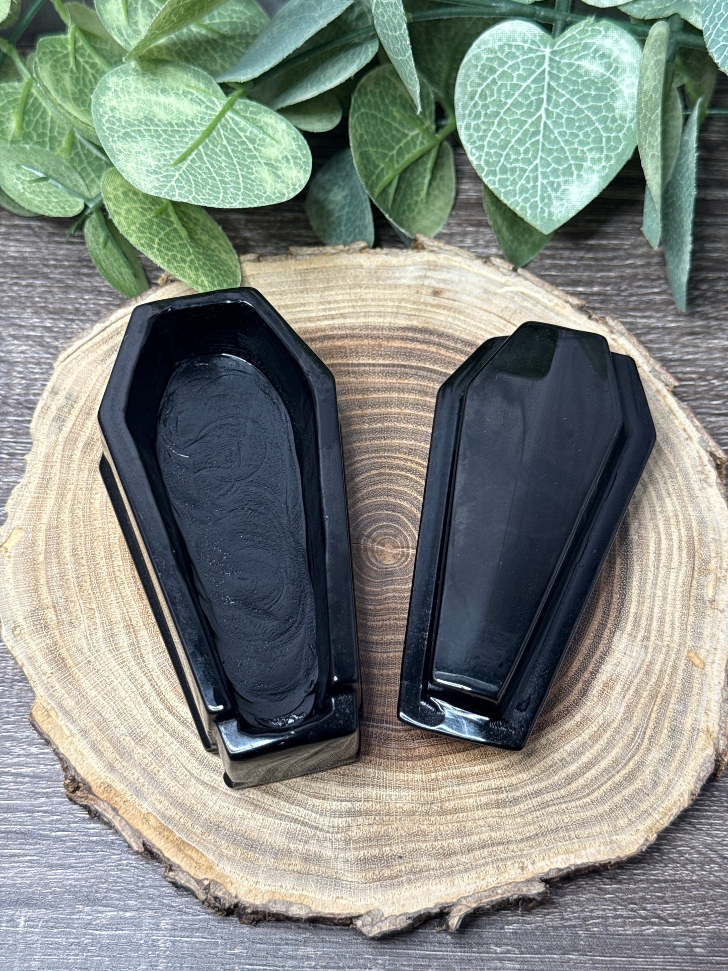 Open Casket Coffin Carving - Black Obsidian