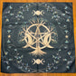 Altar Cloth - Black - Tree, Pentacle, Moons, Triple Moon, whimsical leaves