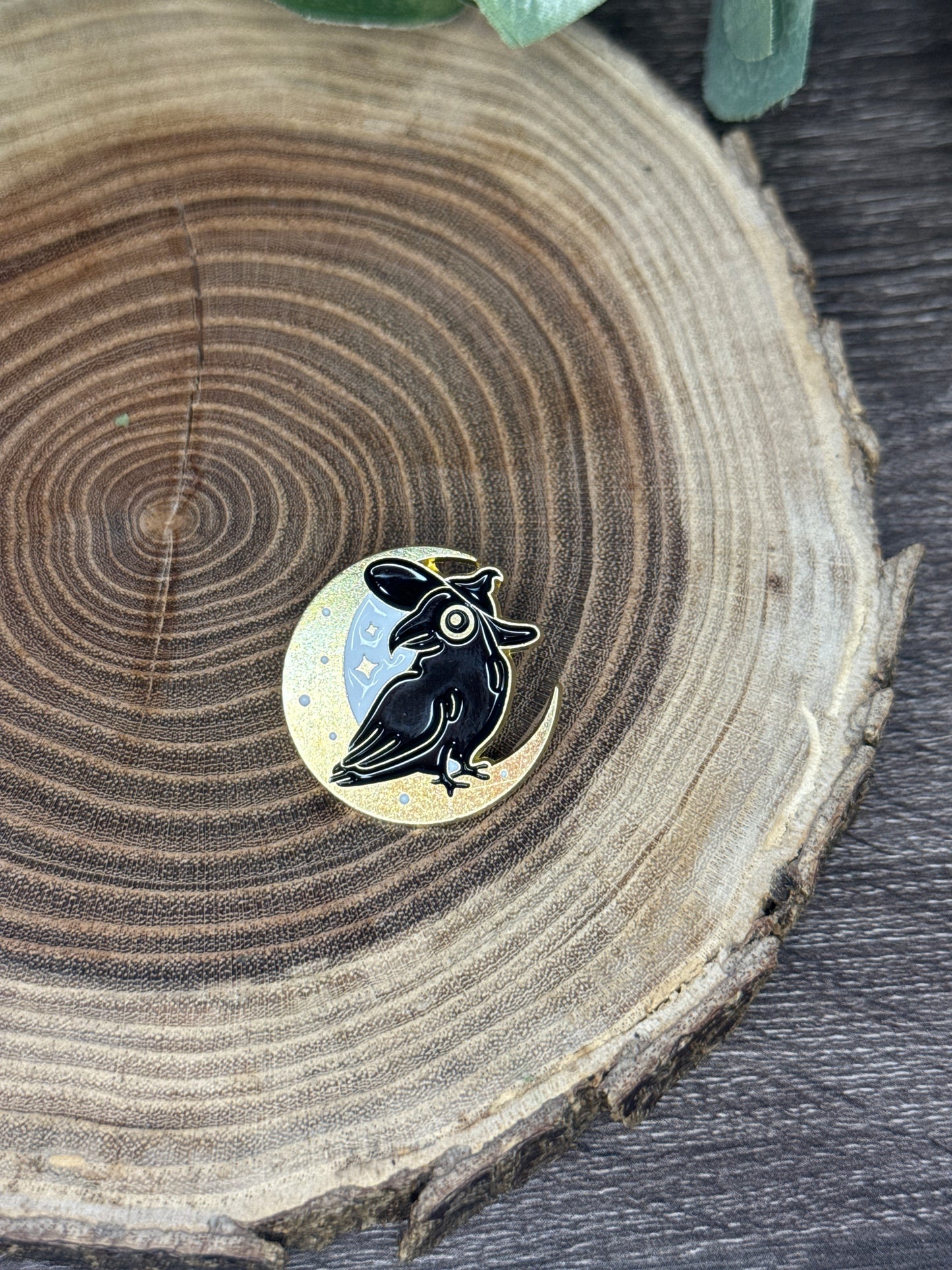 Bird with Witch Hat and Moon Pin