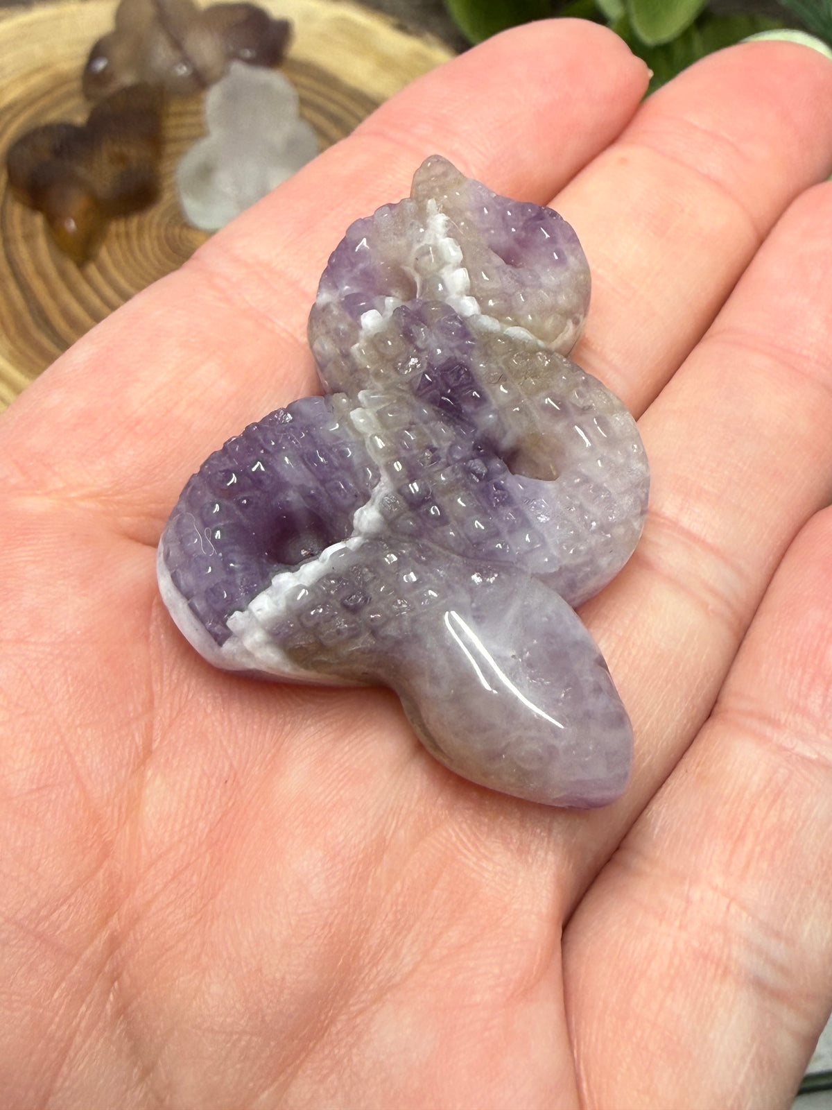 Snake Carving - Chevron Amethyst, Fluorite