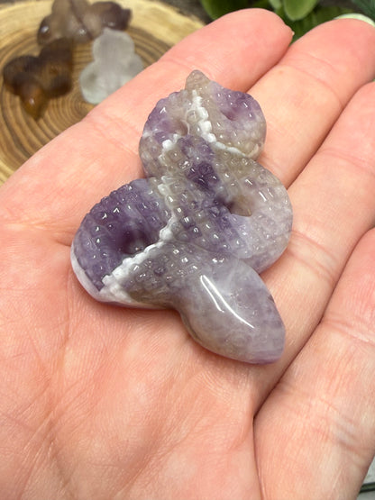 Snake Carving - Chevron Amethyst, Fluorite