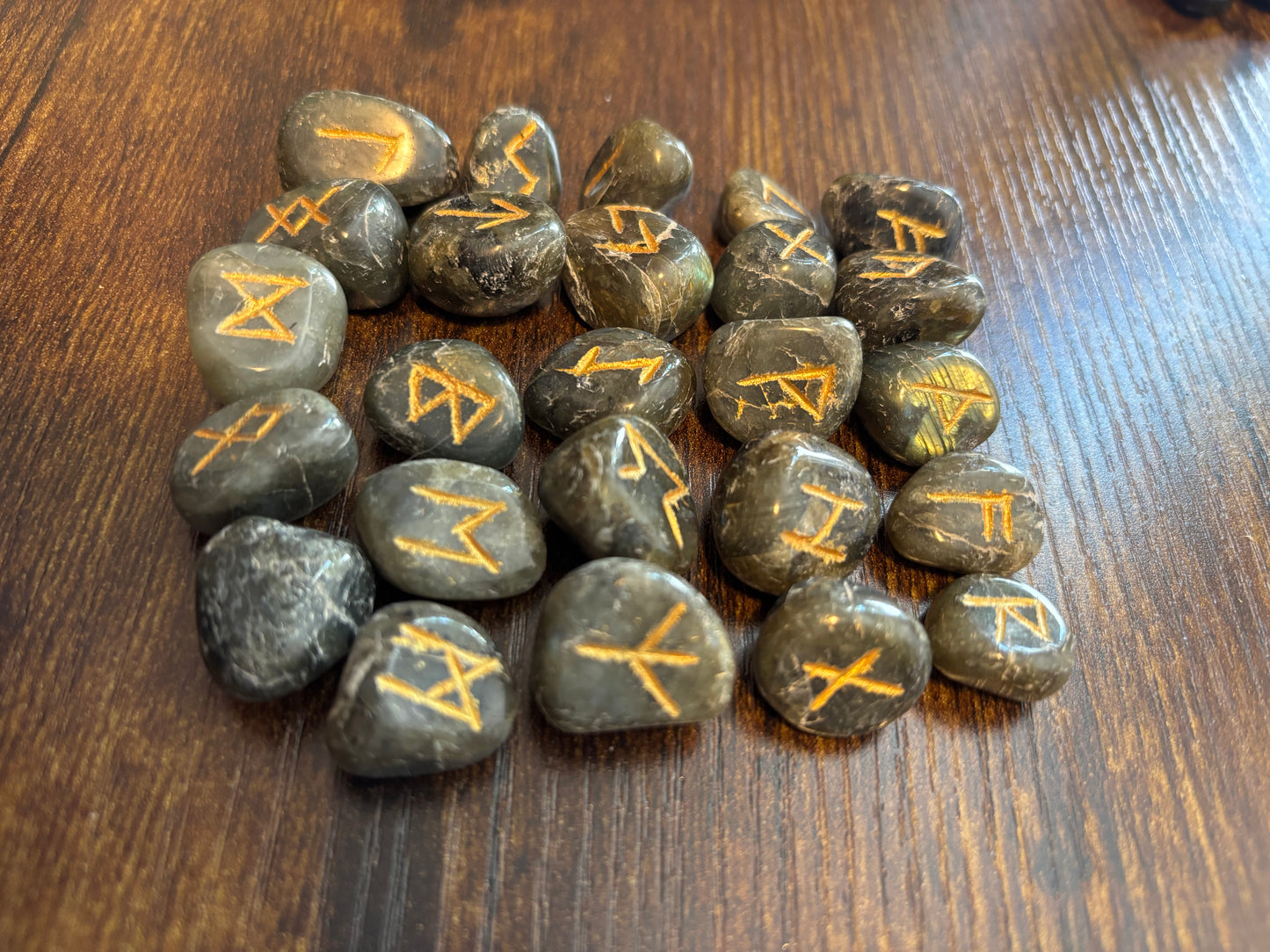 Labradorite Rune Stones Set Crystal with Elder Futhark Letterings