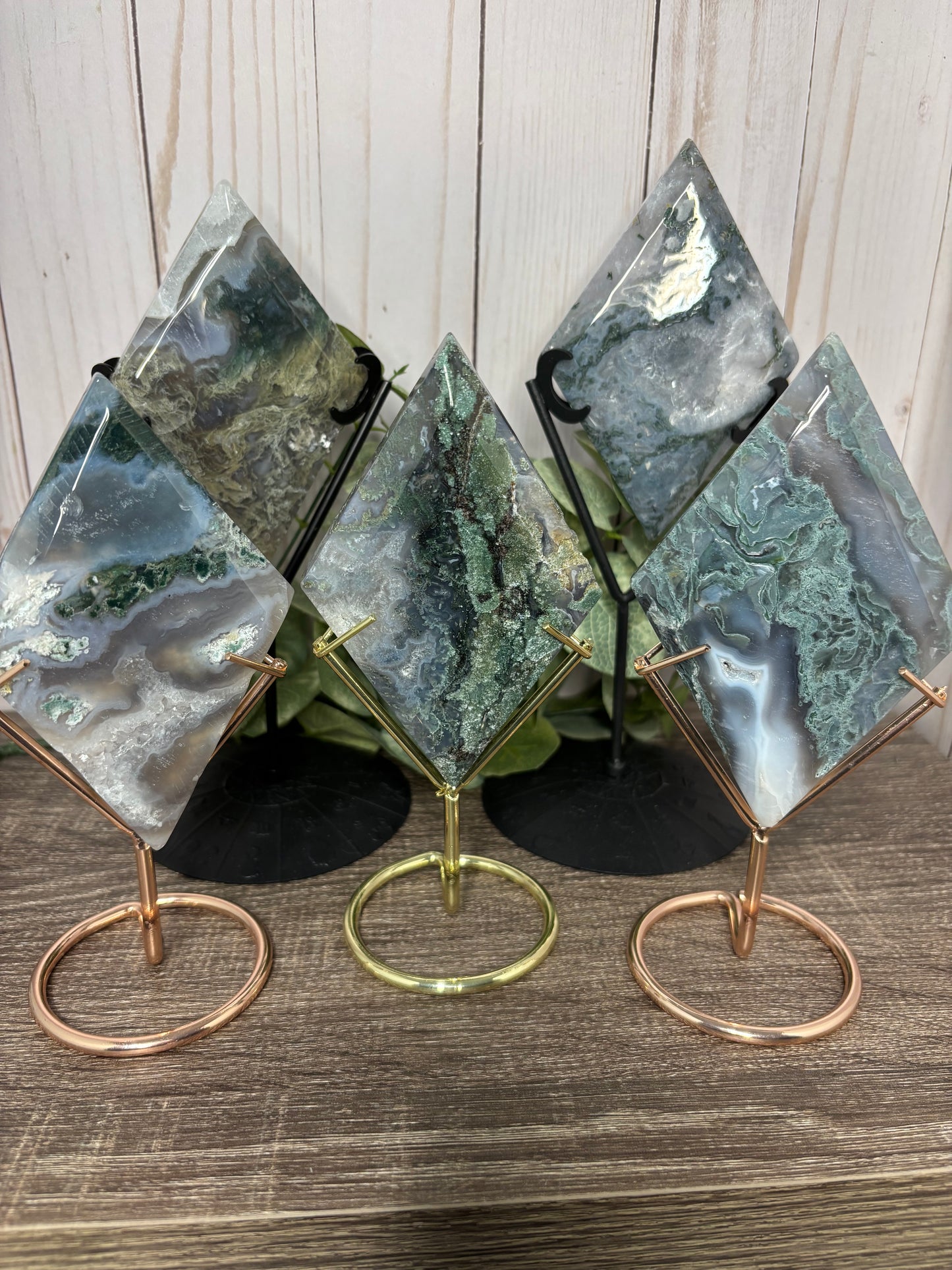 Moss Agate Diamonds with Stand