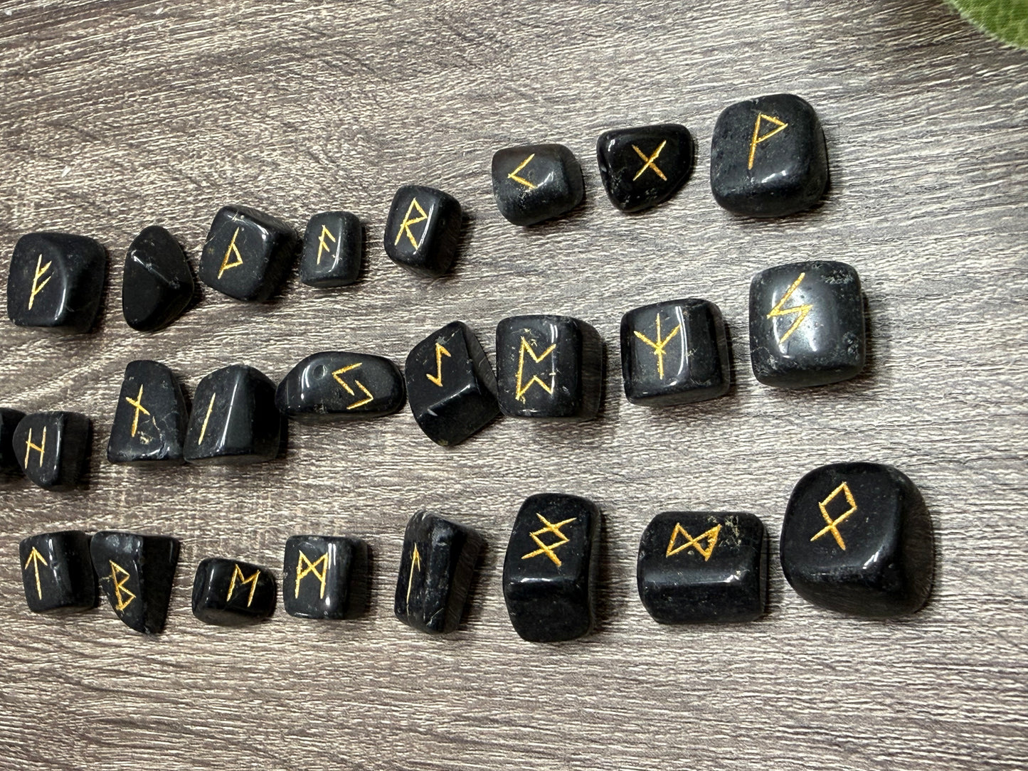 Black Obsidian Rune Stones Set Crystal with Elder Futhark Letterings