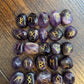 Amethyst Rune Stones Set Crystal with Elder Futhark Letterings - Set 1