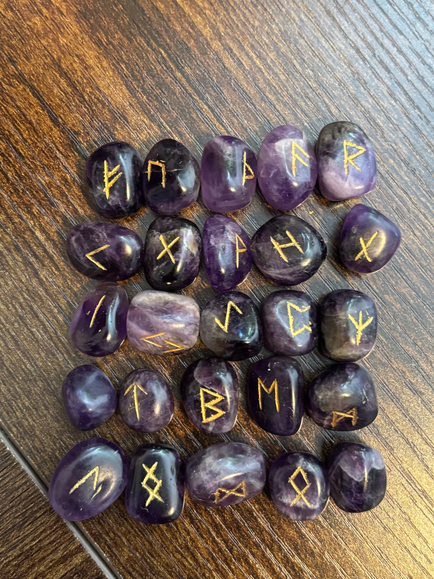 Amethyst Rune Stones Set Crystal with Elder Futhark Letterings - Set 1