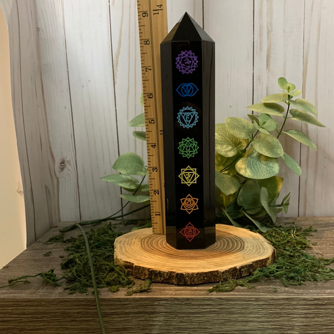 Chakra Black Obsidian Picture Tower