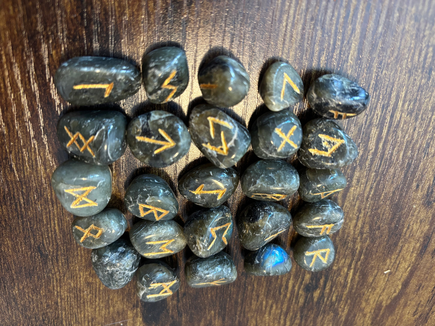 Labradorite Rune Stones Set Crystal with Elder Futhark Letterings