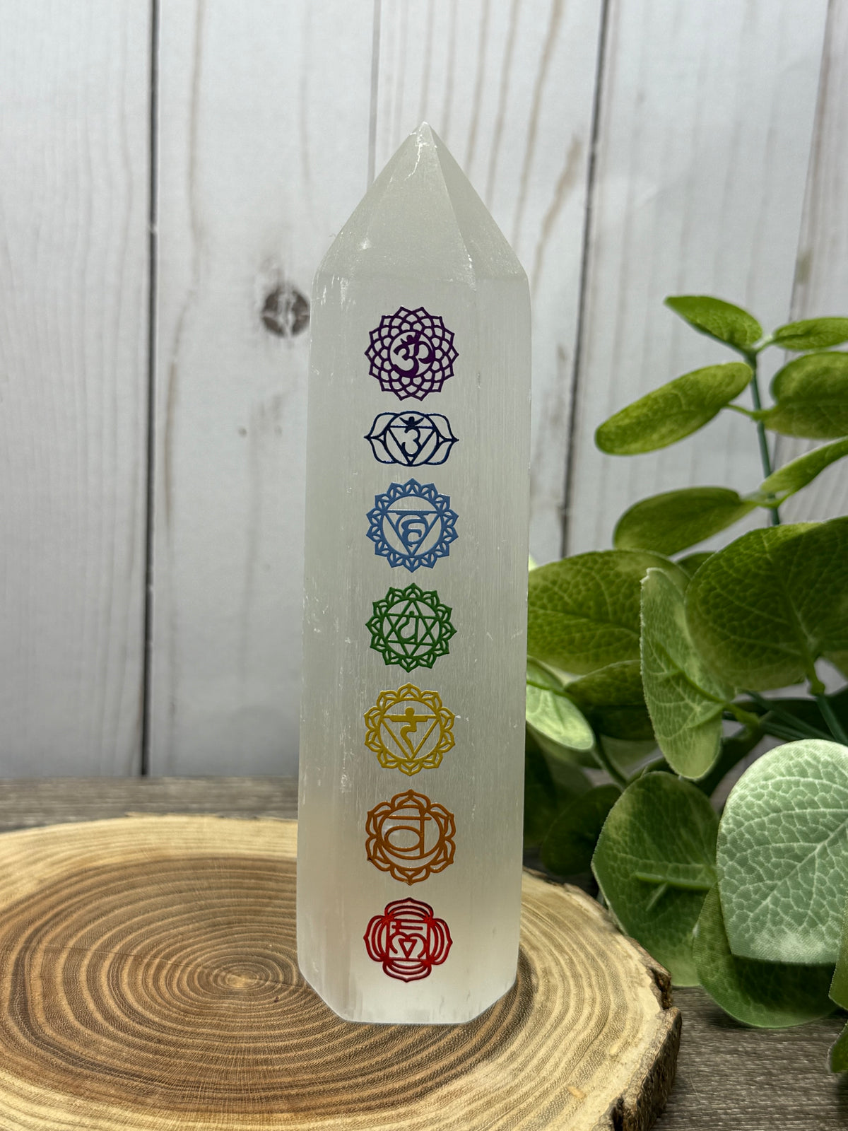 Chakra Carved Selenite Towers